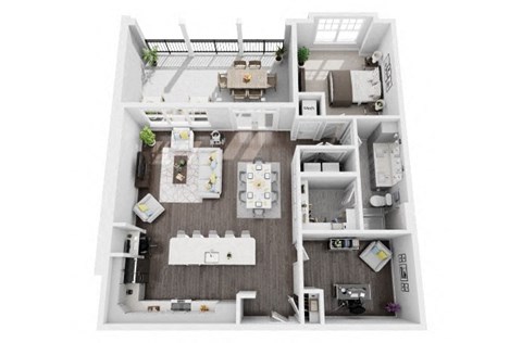 1 bed 1 bath 1095sf 3d floor plan at St. Mary's Square North